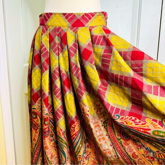 Vintage ‘80s Ralph Lauren Paisley Pleats Fringes Wool Silk Slip Pockets Size 8 - Picture 11 of 16